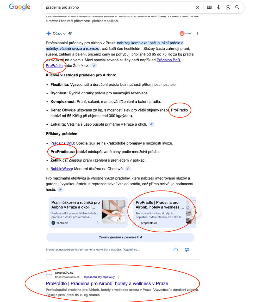 Мобильный результат поиска ProPradlo.cz с высокой видимостью в Google